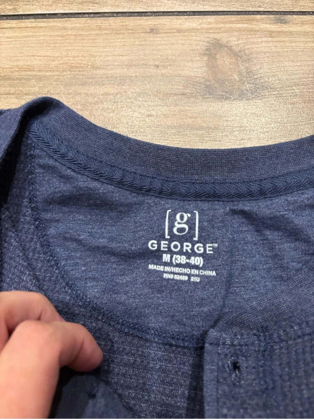 George Mens Medium Navy Blue Waffle Knit Thermal Long Sleeve Henley Shirt